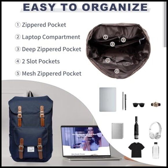 Vintage Rucksack Daypack Backpack Unisex Casual Travel College Work main image 3